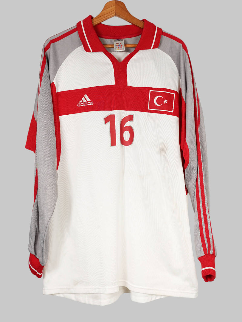 2000/01 Turkey Ergün Penbe #16 Away Shirt L/S Match Worn (XL) Adidas