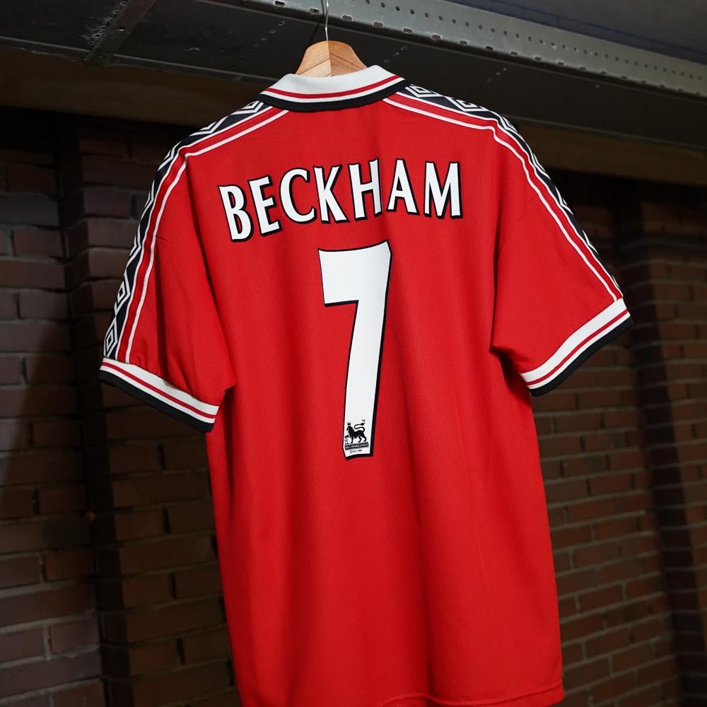Vintage Manchester United football shirts, retro jerseys and classic kits celebrating Old Trafford history.