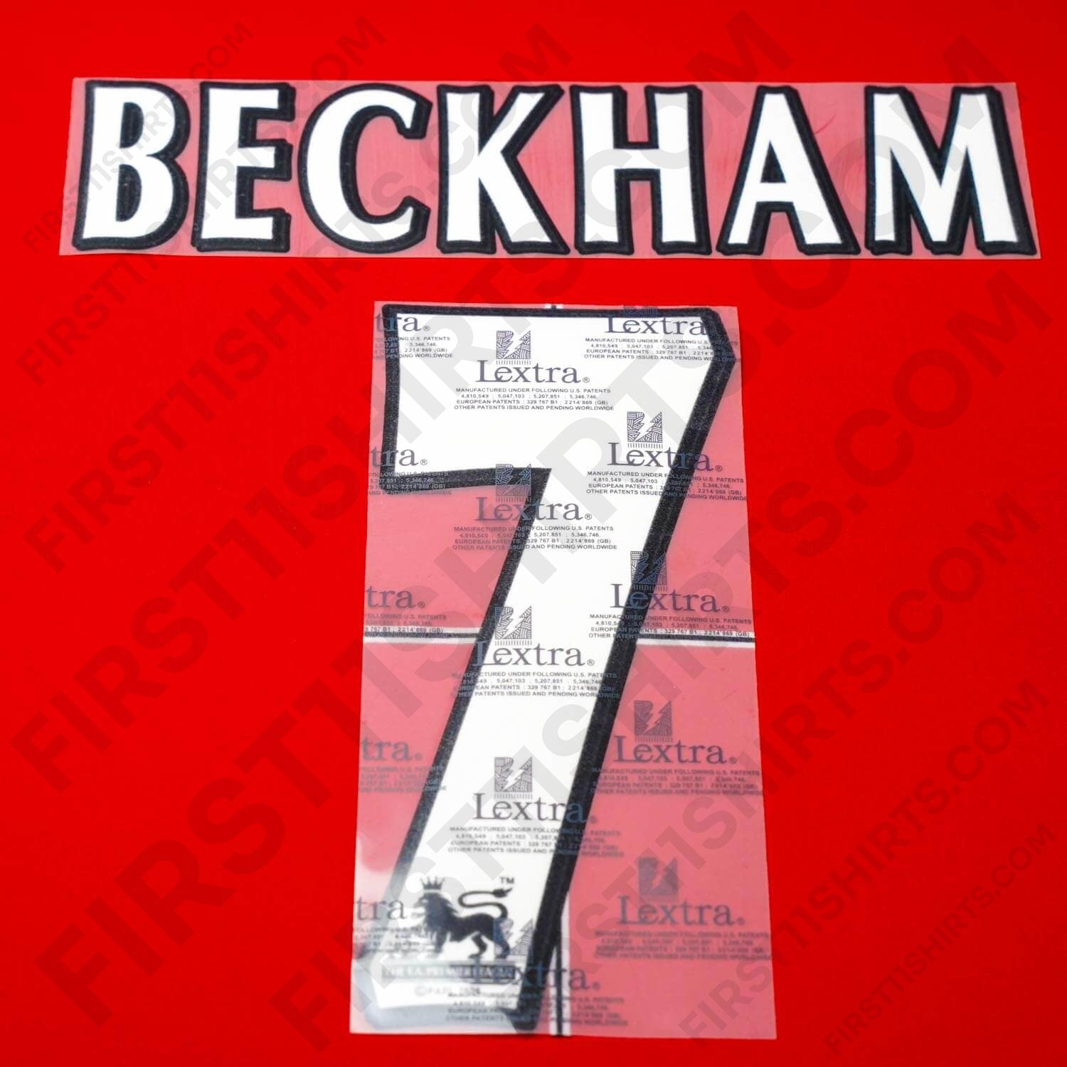 1998-00 Manchester United Beckham #7 Home Flock Name Set (Repro