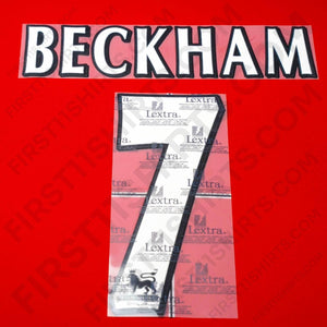 1998 - 00 Manchester United Home Name Set Beckham 7 Flock (Repro)