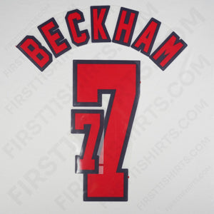 1998/99 England Home Name Set Beckham 7 Flock (Repro)