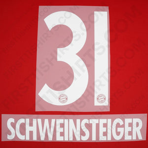 2007 - 2010 & 2012 - 2015 Bayern Munich Home/Away Name Set Schweinsteiger 31 (Repro)