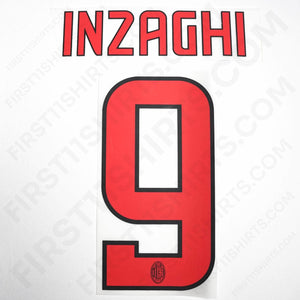 2008/9 AC Milan Away Name Set Inzaghi 9 (Repro)