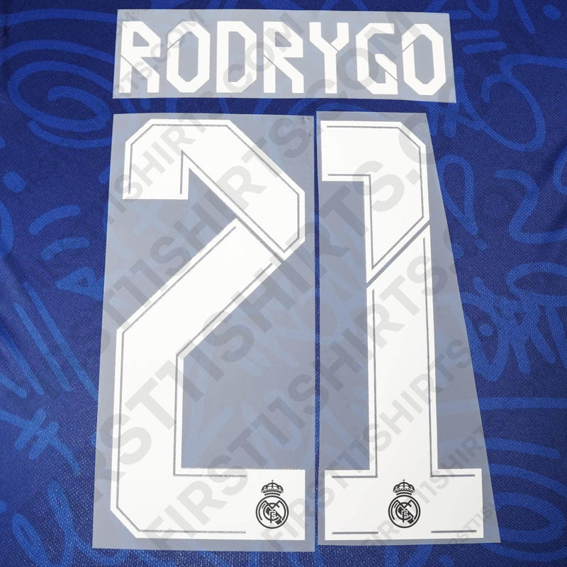 2021/22 Real Madrid Away/Third Name Set Rodrygo 21 Cup Version (Repro)