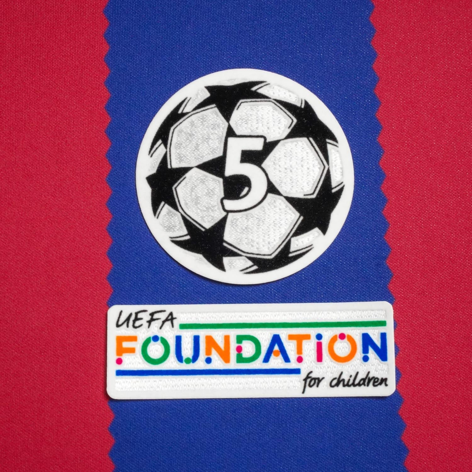 2023/24 FC Barcelona UCL Starball BOH 5 & UEFA Foundation Patches (Repro)
