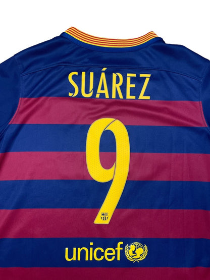 FC Barcelona Home Shirt 2015/16 Suarez #9 - 9/10 - XL Kids