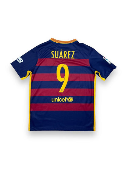 FC Barcelona Home Shirt 2015/16 Suarez #9 - 9/10 - XL Kids